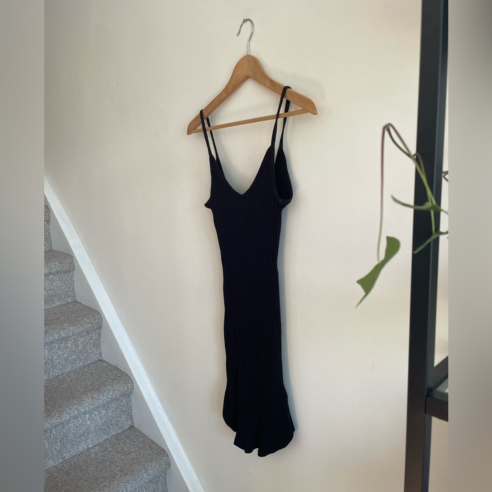 Vintage Urban Outfitters Black Ribbed V-Neck Slip Y2K Mini Dress MADE IN USA